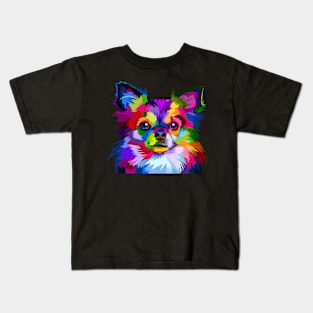 Rainbow Longhaired Chihuahua Low Poly Art Kids T-Shirt